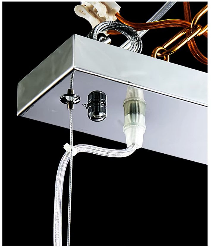 Contemporary Rectangular Crystal Chandelier in Chrome for Kitchen Island and Living Room