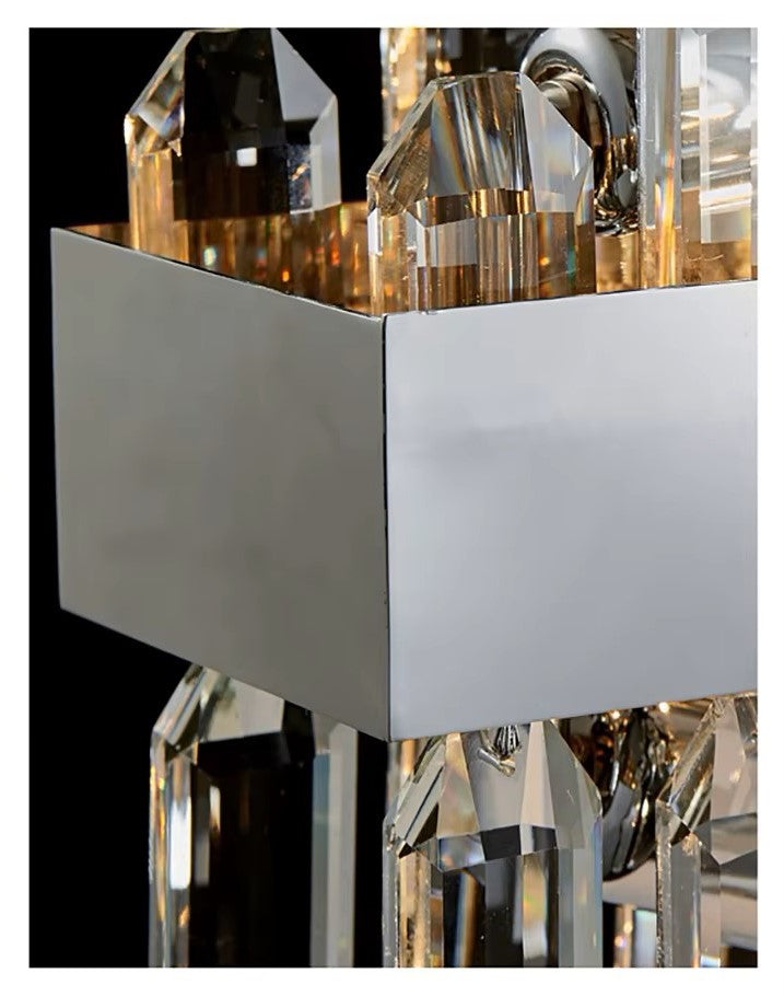 Contemporary Rectangular Crystal Chandelier in Chrome for Kitchen Island and Living Room