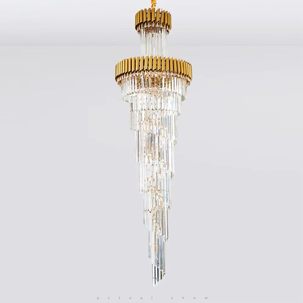 Luxury Modern Crystal Chandelier For Staircase Long Loft Black Light Fixture Villa Lobby Living Room