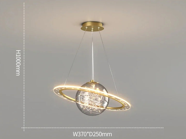 Nordic LED Modern Golden Round Planet Chandelier - Living, Dining and Bedroom Décor Lighting