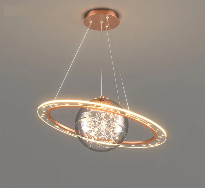 Nordic LED Modern Golden Round Planet Chandelier - Living, Dining and Bedroom Décor Lighting