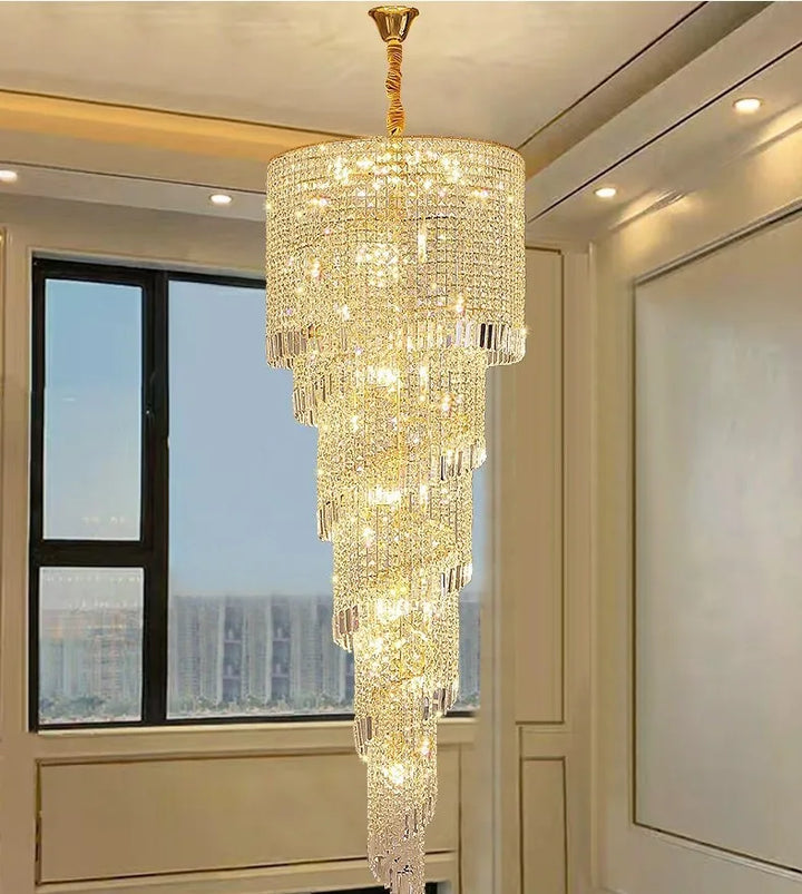 Candelabro de cristal moderno de lujo para escalera Loft largo Accesorio de iluminación negro Villa Vestíbulo Sala de estar