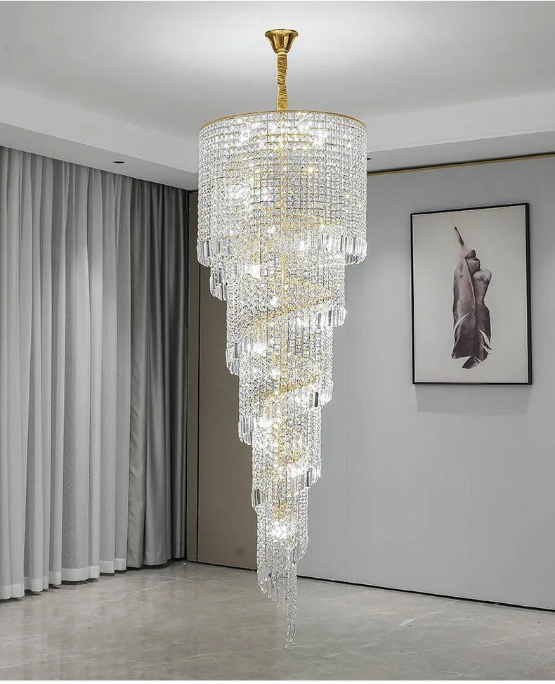 Candelabro de cristal moderno de lujo para escalera Loft largo Accesorio de iluminación negro Villa Vestíbulo Sala de estar