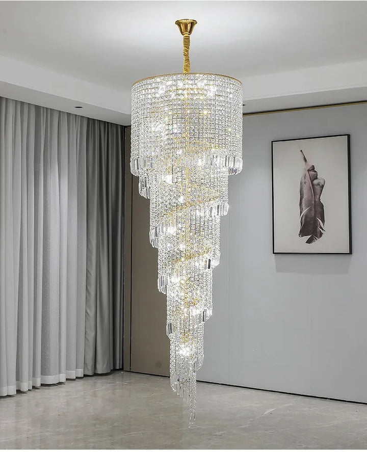 Candelabro de cristal moderno de lujo para escalera Loft largo Accesorio de iluminación negro Villa Vestíbulo Sala de estar