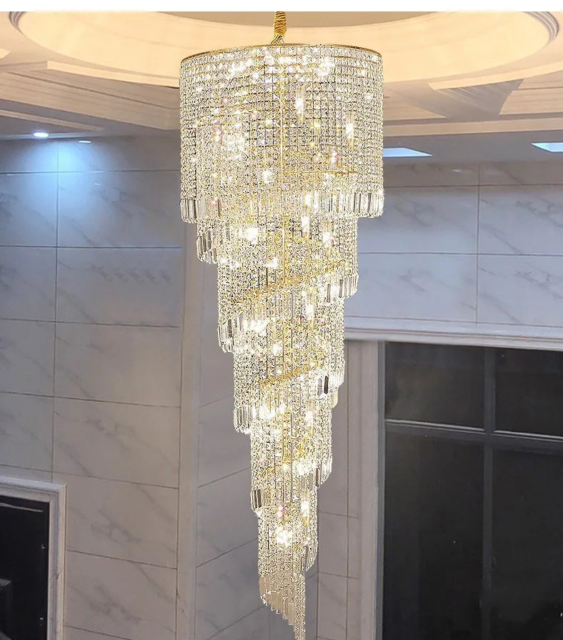 Candelabro de cristal moderno de lujo para escalera Loft largo Accesorio de iluminación negro Villa Vestíbulo Sala de estar