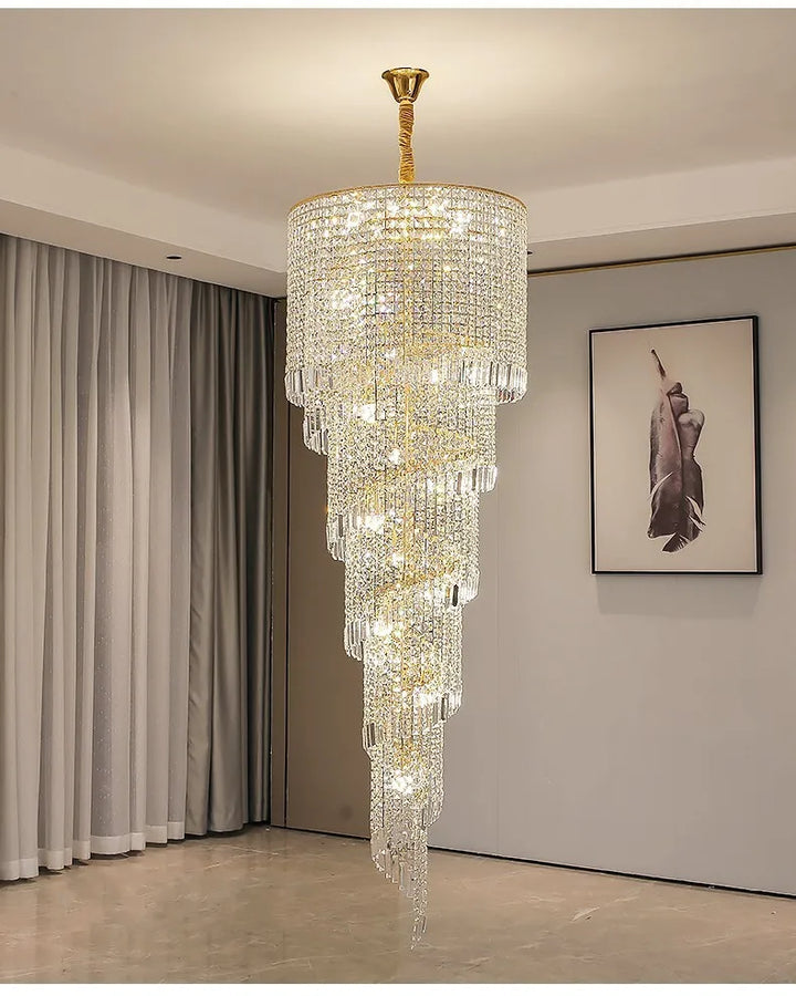 Candelabro de cristal moderno de lujo para escalera Loft largo Accesorio de iluminación negro Villa Vestíbulo Sala de estar