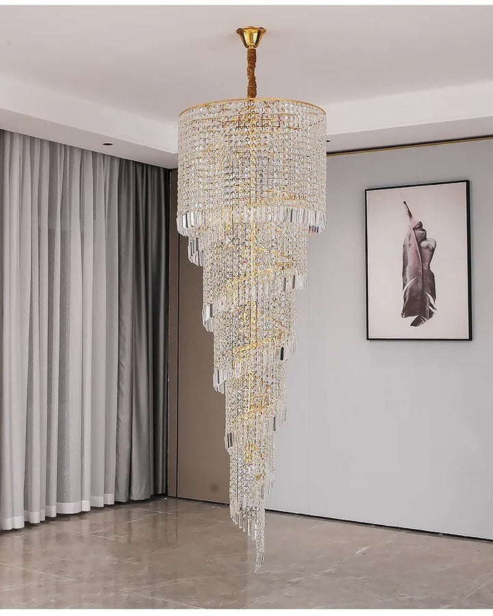 Candelabro de cristal moderno de lujo para escalera Loft largo Accesorio de iluminación negro Villa Vestíbulo Sala de estar