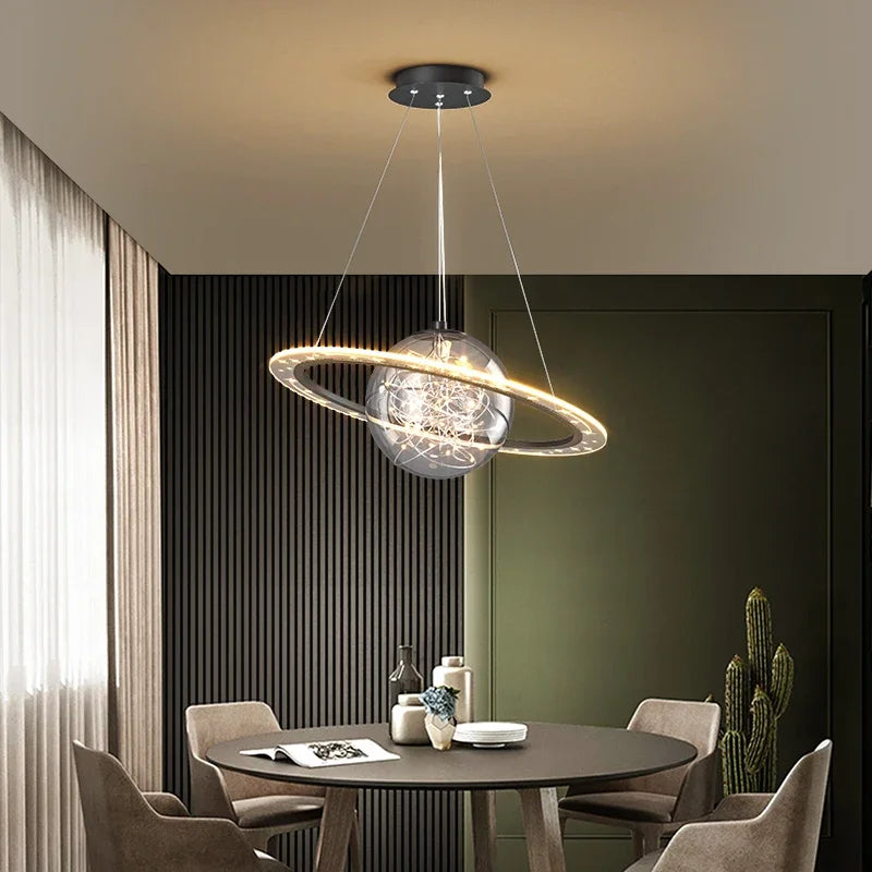 Nordic LED Modern Golden Round Planet Chandelier - Living, Dining and Bedroom Décor Lighting