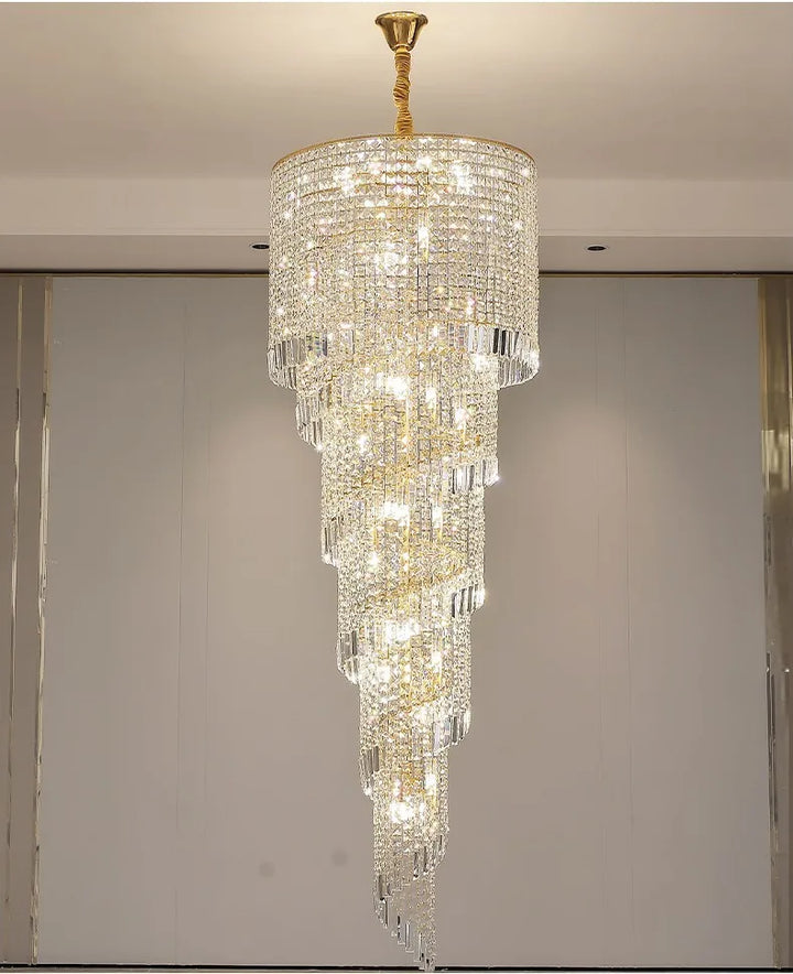 Candelabro de cristal moderno de lujo para escalera Loft largo Accesorio de iluminación negro Villa Vestíbulo Sala de estar