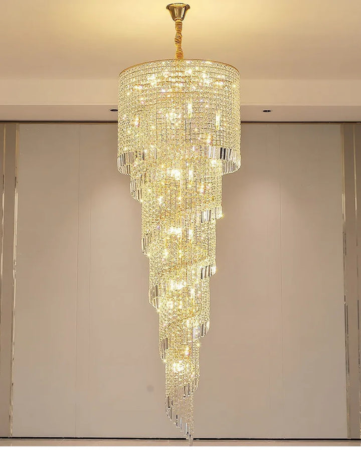 Candelabro de cristal moderno de lujo para escalera Loft largo Accesorio de iluminación negro Villa Vestíbulo Sala de estar