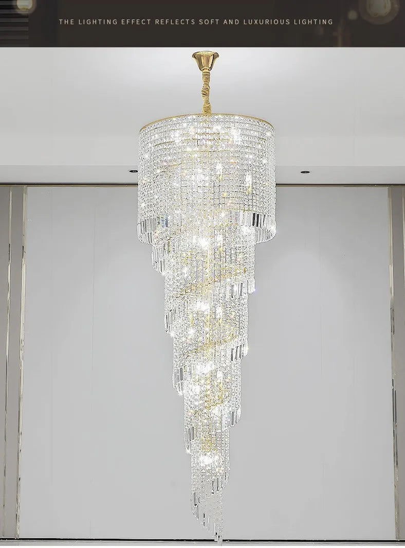 Candelabro de cristal moderno de lujo para escalera Loft largo Accesorio de iluminación negro Villa Vestíbulo Sala de estar
