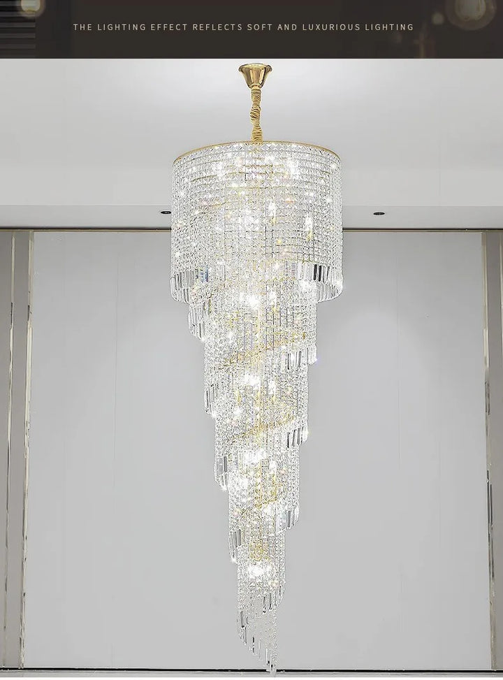 Candelabro de cristal moderno de lujo para escalera Loft largo Accesorio de iluminación negro Villa Vestíbulo Sala de estar