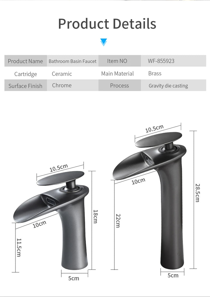 Modern Sleek Brass Waterfall Tall Basin Faucet with Single Handle Hot and Cold Water Mixer