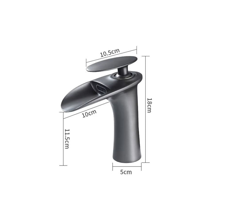 Modern Sleek Brass Waterfall Short Basin Faucet with Single Handle Hot and Cold Water Mixer