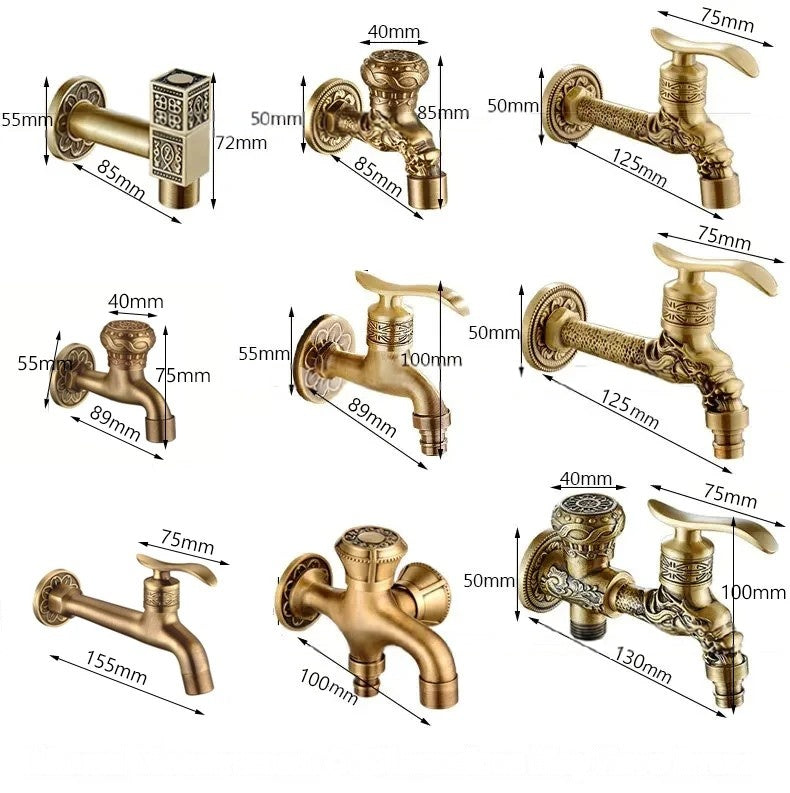 Grifo de baño, grifo de latón, cocina, grifos de jardín al aire libre, fregona de lavadora de alta calidad, bibcock decorativo antiguo de lujo