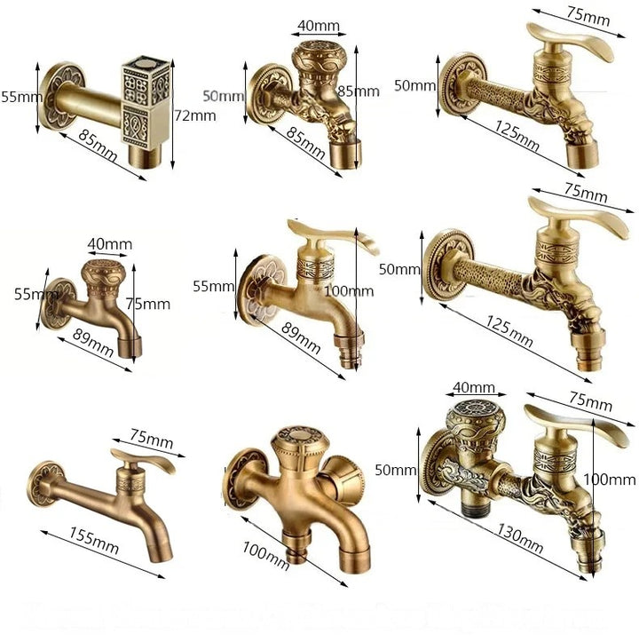Grifo de baño, grifo de latón, cocina, grifos de jardín al aire libre, fregona de lavadora de alta calidad, bibcock decorativo antiguo de lujo