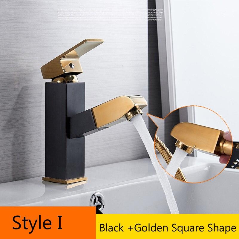 Antique Brass Pull Out Bathroom Faucet Deck Mounted Vanity Sink Hot and Cold Basin Mixer Tap Deck Mounted Brass Crane Cock - ATY Home Decor