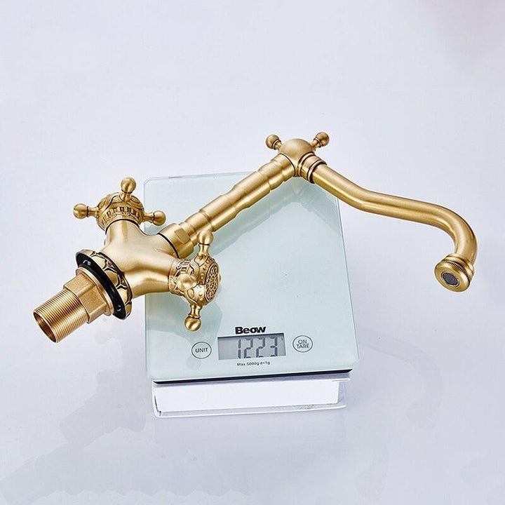Basin Faucets Antique Brass Bathroom Faucet Basin Carving Tap Rotate Double Handle Hot and Cold Water Mixer Taps - ATY Home Decor