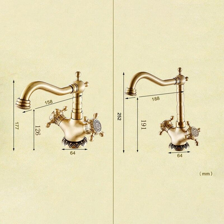 Basin Faucets Antique Brass Bathroom Faucet Basin Carving Tap Rotate Double Handle Hot and Cold Water Mixer Taps - ATY Home Decor