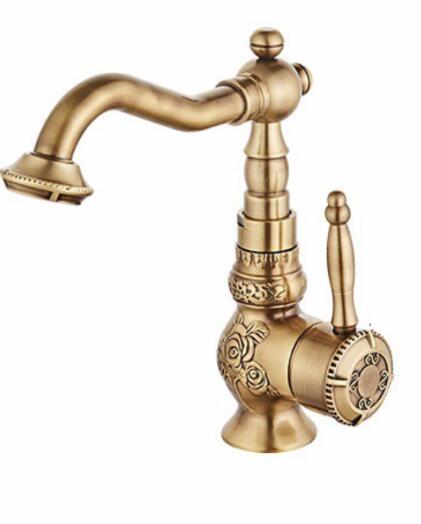 Basin Faucets Antique Brass Bathroom Faucet Basin Carving Tap Rotate Single Handle Hot and Cold Water Mixer Taps Crane - ATY Home Decor