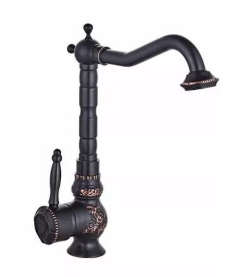 Basin Faucets Antique Brass Bathroom Faucet Basin Carving Tap Rotate Single Handle Hot and Cold Water Mixer Taps Crane - ATY Home Decor