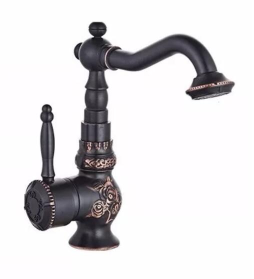 Basin Faucets Antique Brass Bathroom Faucet Basin Carving Tap Rotate Single Handle Hot and Cold Water Mixer Taps Crane - ATY Home Decor