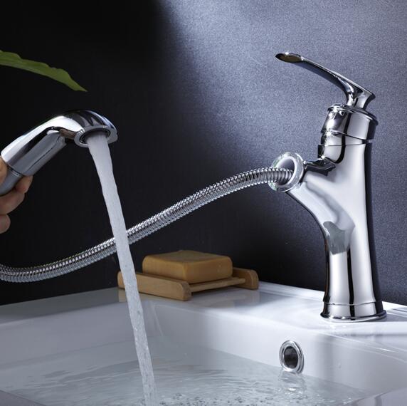 Basin Faucets Brass Black Modern Pull Out And Down Bathroom Faucet Kitchen Sink Faucet Toilet Mixer Tap Hot Cold Water - ATY Home Decor