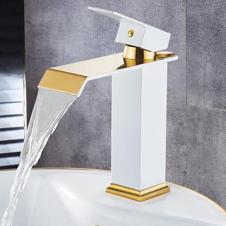 Basin Faucets Square Waterfall Bathroom Faucet Single Handle Basin Mixer Tap Bath Antique Faucet Brass Sink Water Crane Gold - ATY Home Decor