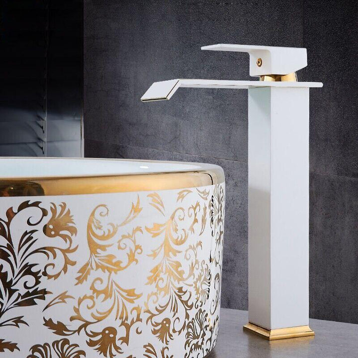 Basin Faucets Square Waterfall Bathroom Faucet Single Handle Basin Mixer Tap Bath Antique Faucet Brass Sink Water Crane Gold - ATY Home Decor