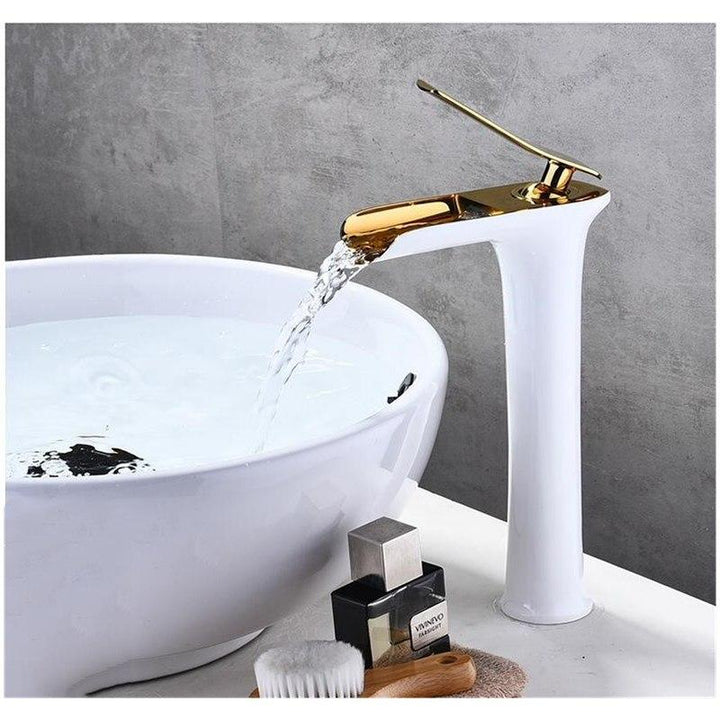 Basin Faucets Waterfall Bathroom Faucet Single Handle Basin Mixer Hot And Cold Black And Gold Faucet Brass Sink Water Crane - ATY Home Decor