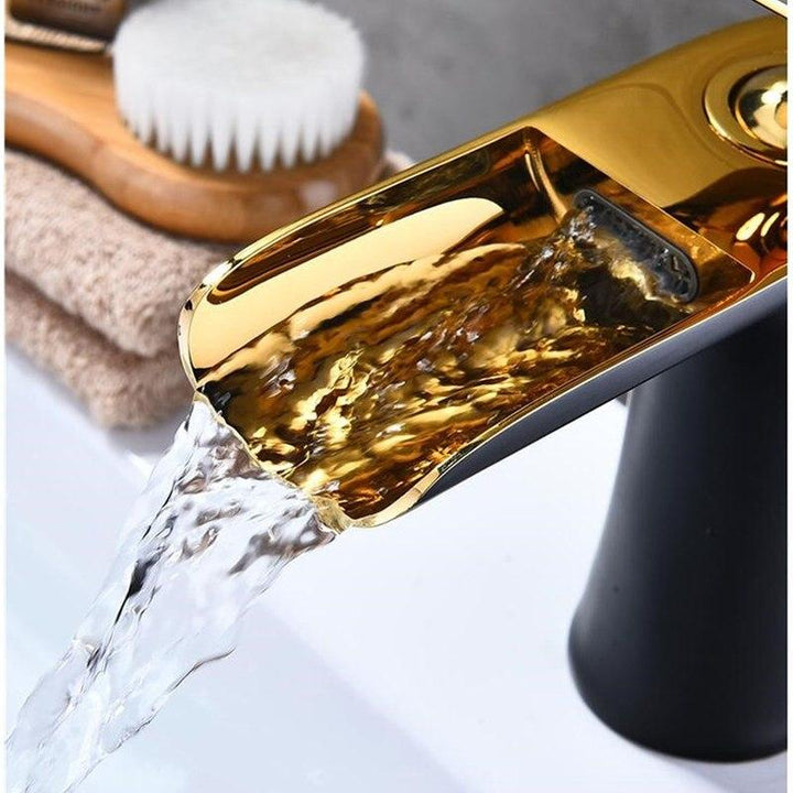 Basin Faucets Waterfall Bathroom Faucet Single Handle Basin Mixer Hot And Cold Black And Gold Faucet Brass Sink Water Crane - ATY Home Decor