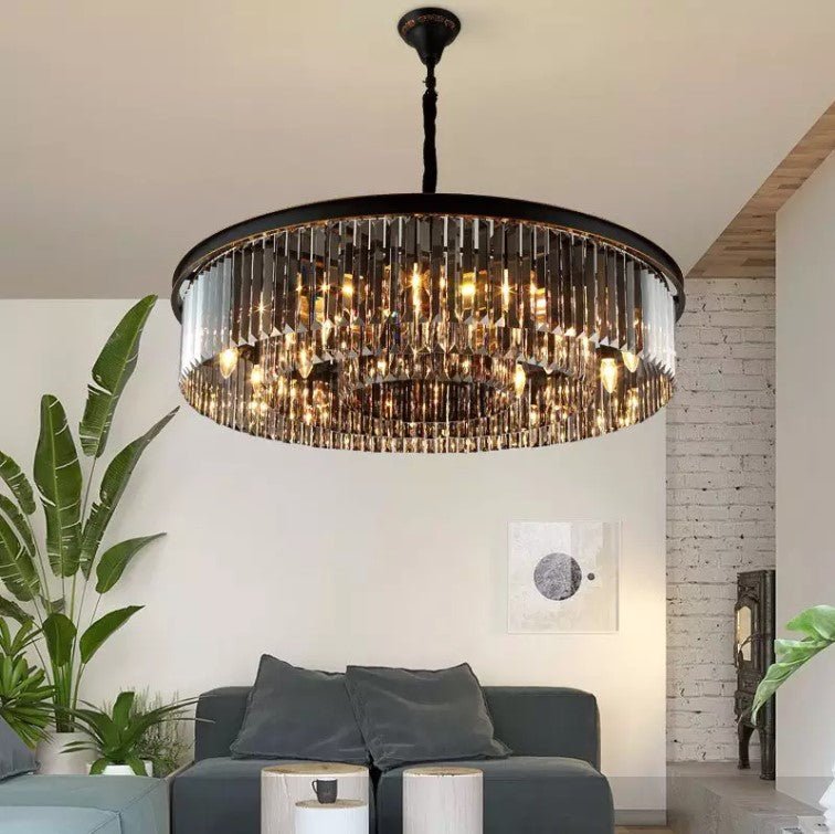 Black Crystal Round Shape Luxury Chandelier For Living Room Dining Room - ATY Home Decor