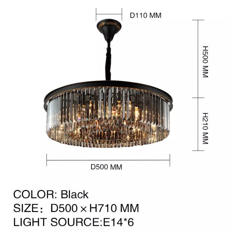 Black Crystal Round Shape Luxury Chandelier For Living Room Dining Room - ATY Home Decor