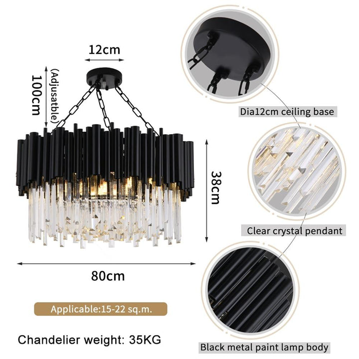 Black Modern Crystal Chandelier Lighting For Living Room Luxury Round Lamp - ATY Home Decor