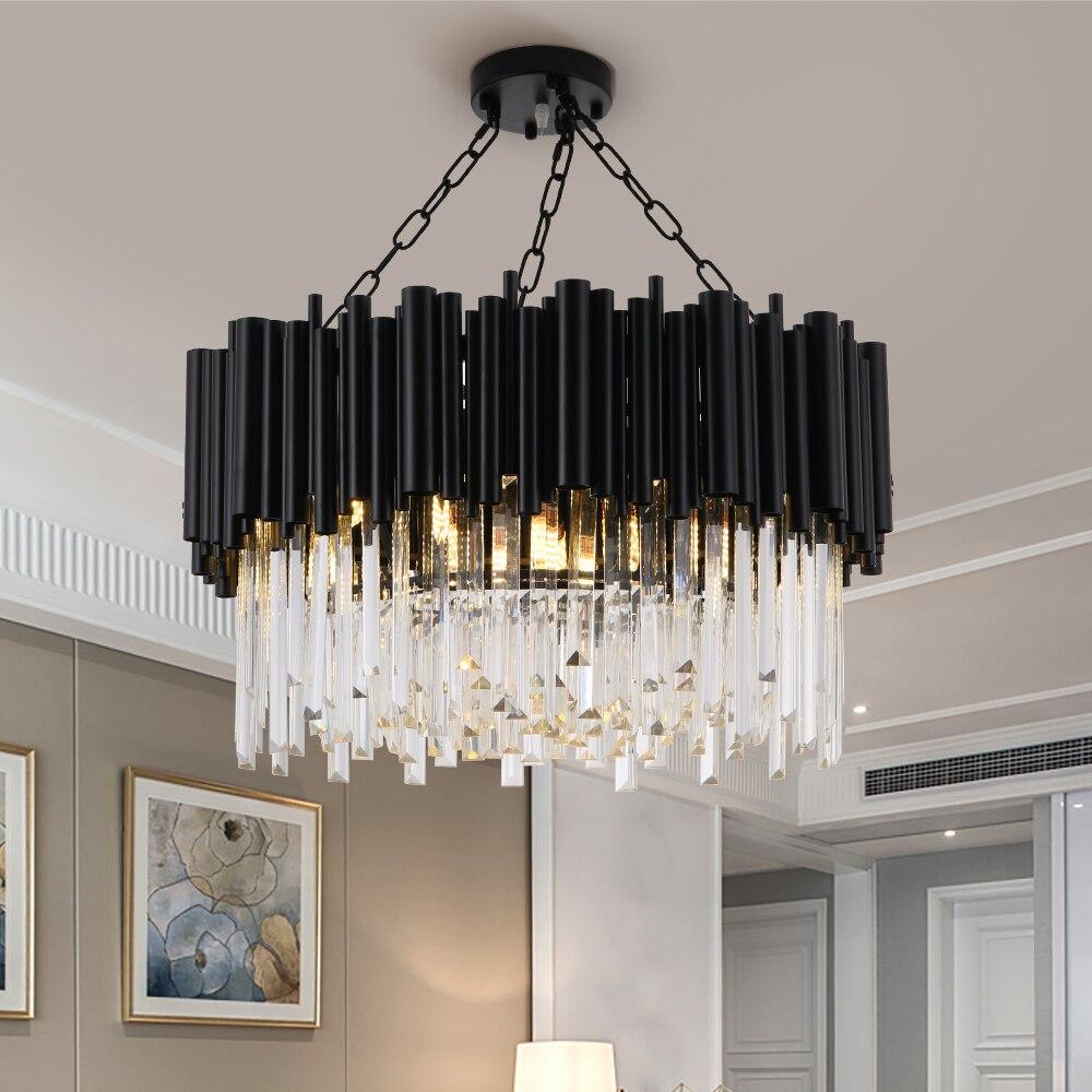 Black Modern Crystal Chandelier Lighting For Living Room Luxury Round Lamp - ATY Home Decor