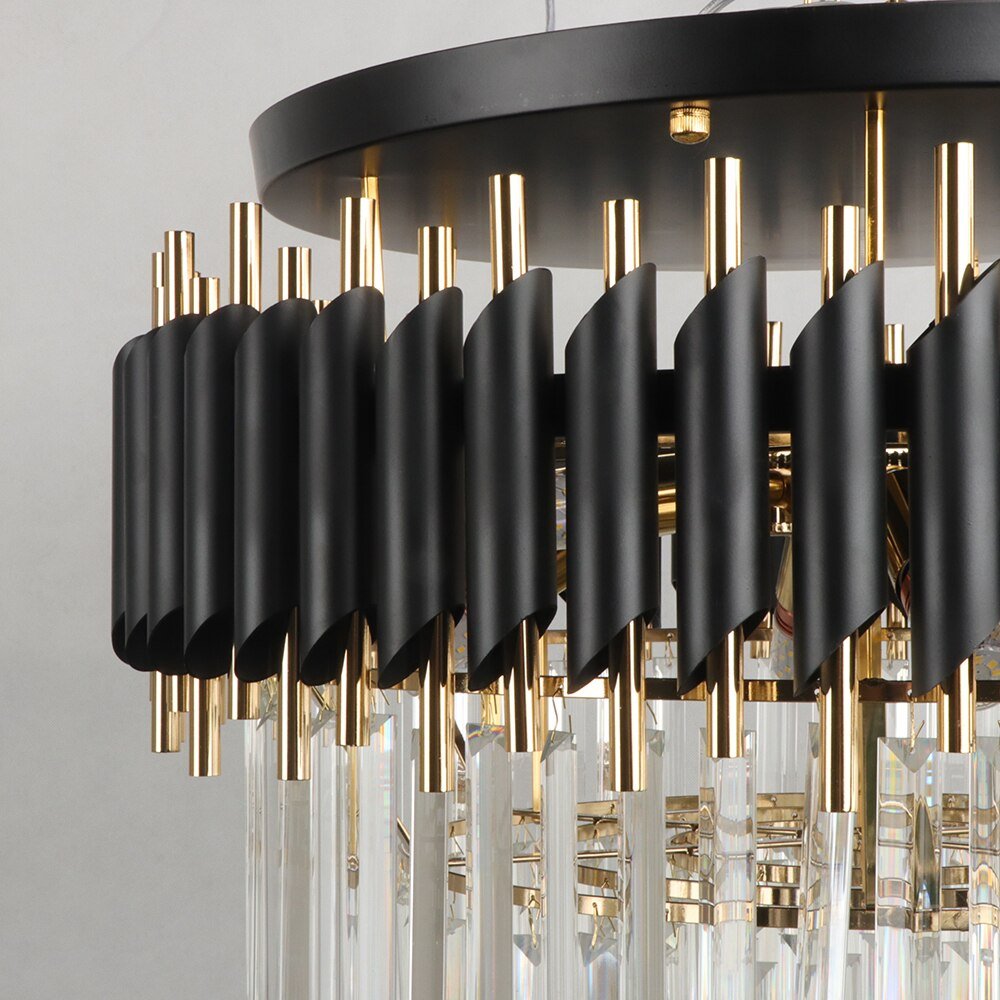 Black Round Copper Kitchen Crystal Ceiling Chandelier In The Living Room Bedroom Decoration Indoor - ATY Home Decor