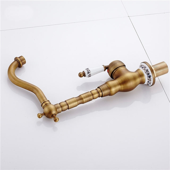 Sink Bathroom Faucet Basin Mixer Tap Antique Brass Ceramics Deck Mounted Retro Porcelain Handle Faucets