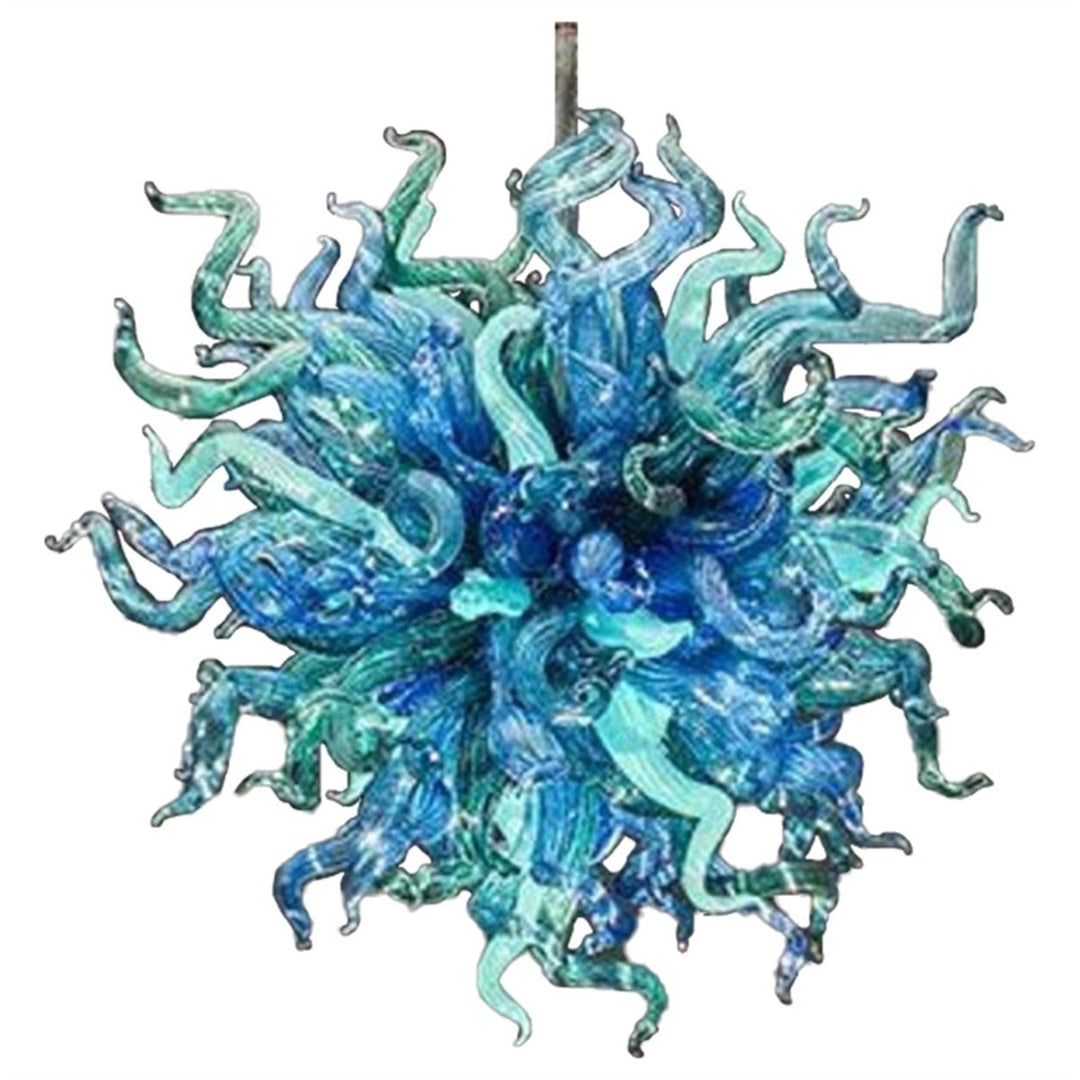 Lámpara De Cristal De Color Azul Y Verde Con Luces Led Vidrio Veneciano Soplado A Mano