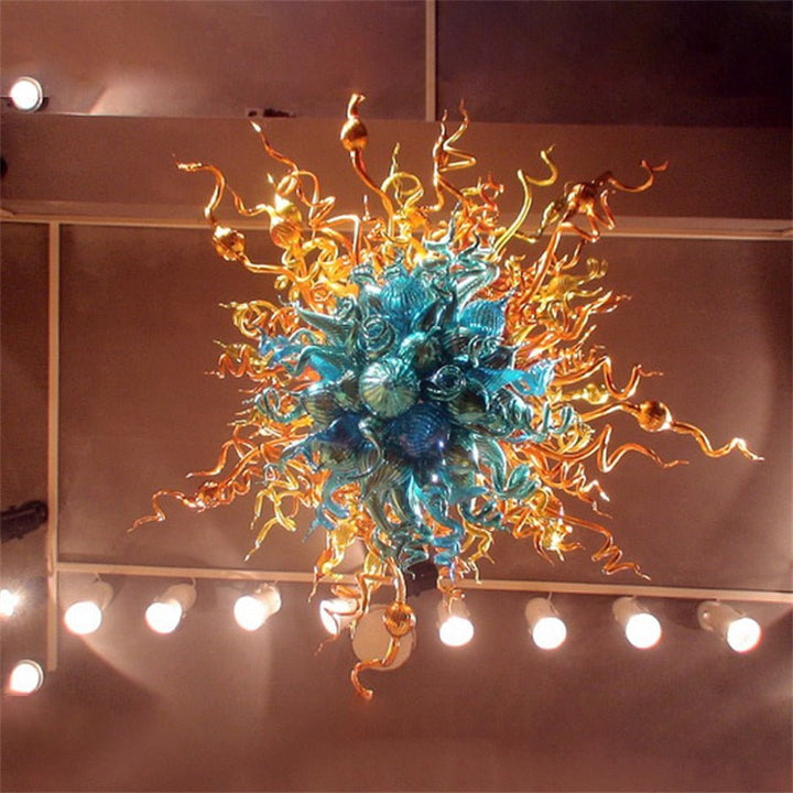 Araña De Cristal Soplado De Artista Moderno Para Cocina Comedor Color Azul Naranja
