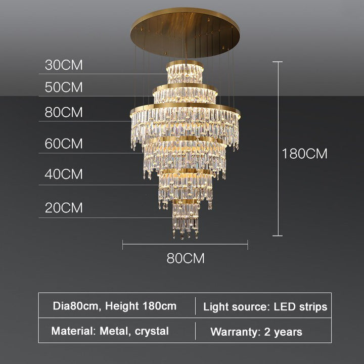 Creative Unique Designer Modern Gold Round Crystal Chandelier For High Staircase Living Room