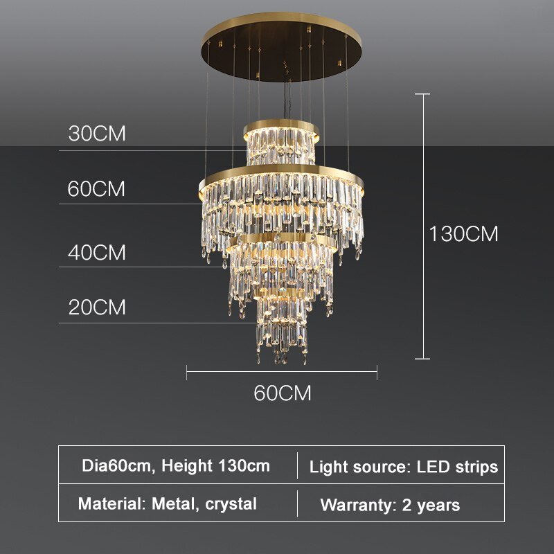 Creative Unique Designer Modern Gold Round Crystal Chandelier For High Staircase Living Room