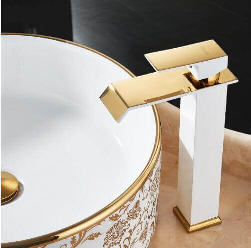 Gold And White Color Waterfall Faucet Tall Bathroom Faucet Bathroom Basin Faucet Mixer Tap Hot And Cold Sink Faucet