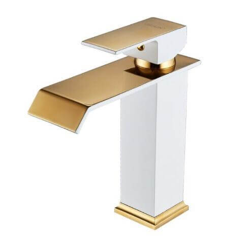 Gold And White Color Waterfall Faucet Tall Bathroom Faucet Bathroom Basin Faucet Mixer Tap Hot And Cold Sink Faucet