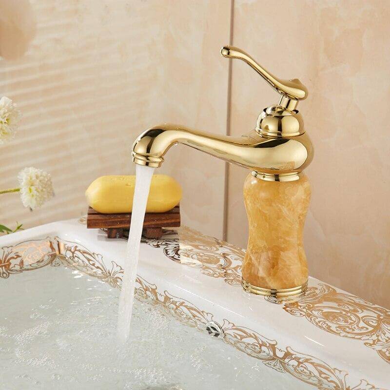 Gold Jade Ware Bathroom Faucet Single Handle Single Hole Sink Basin Faucet Cold Hot Water Mixer Bathroom Accessories