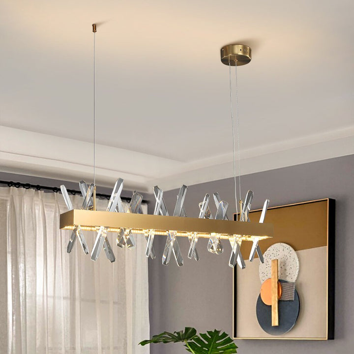 Gold Modern Rectangle Crystal Chandelier For Living Room Dining Room Kitchen Island