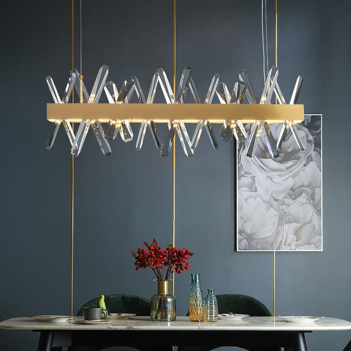 Gold Modern Rectangle Crystal Chandelier For Living Room Dining Room Kitchen Island