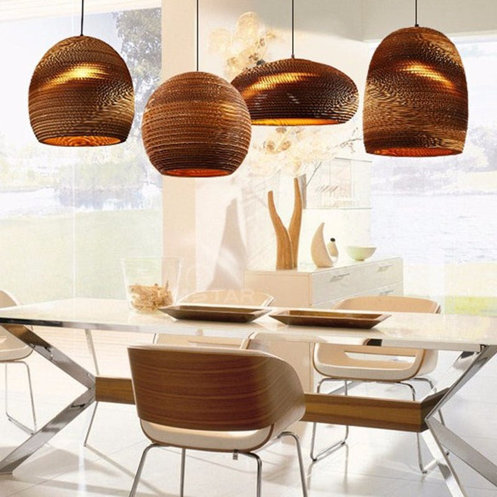 Industrial Modern Nordic Pendant Corrugated Paper Lamp Lights Hanging Lighting for Home Dining Room Cafe Bar Decoration