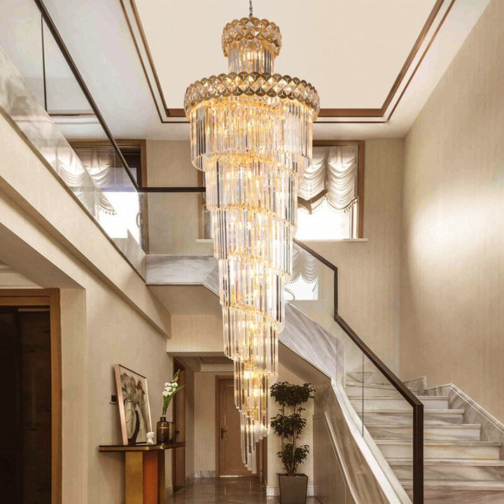 Large Modern Crystal Chandelier For Staircase Long Villa Chain Lighting Fixture