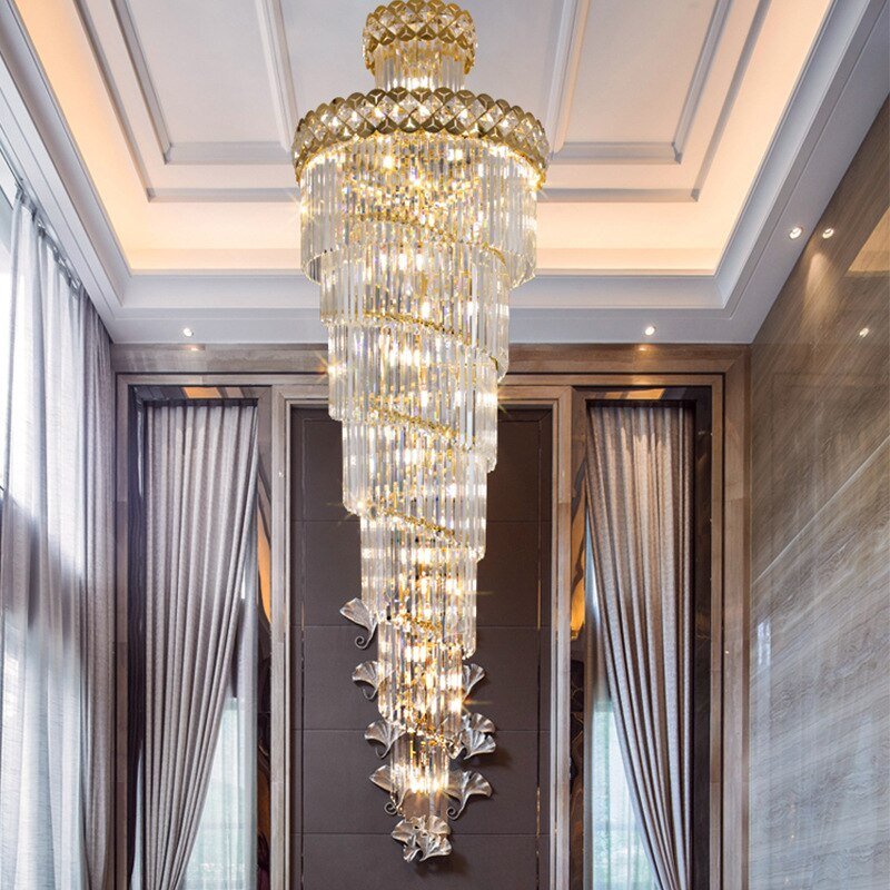 Large Modern Crystal Chandelier For Staircase Long Villa Chain Lighting Fixture