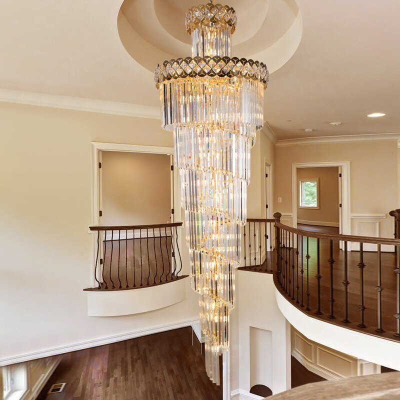 Large Modern Crystal Chandelier For Staircase Long Villa Chain Lighting Fixture